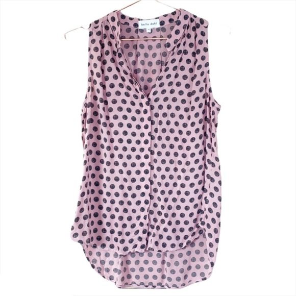 #63❤️ NWOT BELLA DAHL PINK POLKA DOT SLEEVELESS BLOUSE - Picture 1 of 2